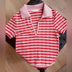 🚫SOLD💫 Zara Women’s Pink and Red Striped Shirt